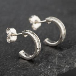 Second Hand 14ct White Gold 11mm 0.50ct Princess Cut Diamond Half Hoop Earrings 43171162