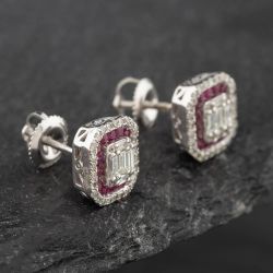 Second Hand 14ct White Gold 0.40ct Ruby & 0.50ct Diamond Oblong Stud Earrings 43171163