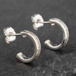 Second Hand 14ct White Gold 12mm 0.50ct Princess Cut Diamond Half Hoop Earrings 43171166