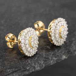 Second Hand 14ct Yellow Gold 12mm 1.00ct Brilliant Cut Diamond Triple Cluster Stud Earrings 43171168