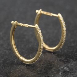 Second Hand 9ct Yellow Gold 11.5mm 0.15ct Brilliant Cut Diamond Oval Hoop Earrings 43171169