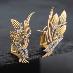 Second Hand Vintage Rose Gold Diamond Set Flower Stud Earrings 43171182