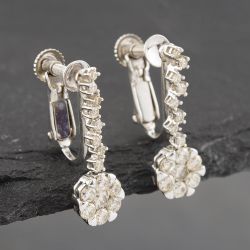 Second Hand 18ct White Gold 18mm 0.46ct Brilliant Cut Diamond Cluster Screw Fitting Dropper Earrings 43171190