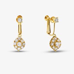 Second Hand 18ct Yellow Gold 26mm 1.30ct Brilliant Cut Diamond Cluster Screw Fitting Dropper Earrings 43171191