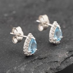 Second Hand Platinum 0.72ct Diamond & 0.12ct Aquamarine Teardrop Cluster 10mm Stud Earrings 43171193