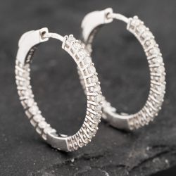 Second Hand 14ct White Gold 1.00ct Brilliant Cut Diamond Channel Set Hoop Earrings 43171196