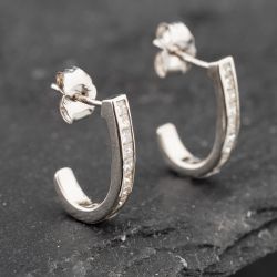 Second Hand 14ct White Gold 16mm 0.65ct Brilliant Cut Diamond Half Hoop Earrings 43171202