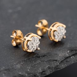 Second Hand 9ct Yellow Gold 0.25ct Brilliant Cut Diamond Cluster Stud Earrings 43171206