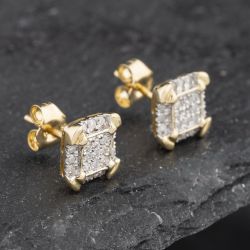 Second Hand 9ct Yellow Gold 0.25ct Diamond Square Cluster Stud Earrings 43171216