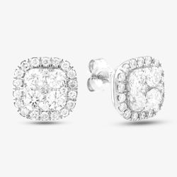 Second Hand 14ct White Gold 2.00ct Brilliant Cut Diamond Square Cluster Stud Earrings 43171217