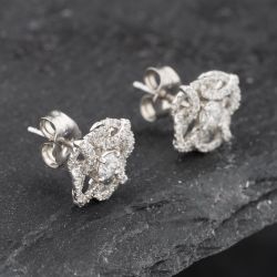 Second Hand 14ct White Gold 0.50ct Brilliant Cut Diamond Ornate Cluster Stud Earrings 43171218