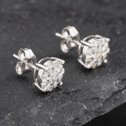 Second Hand 9ct White Gold 0.50ct Brilliant Cut Diamond Cluster Stud Earrings 43171219
