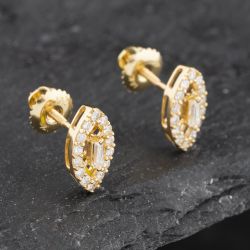Second Hand 14ct Yellow Gold 12mm 0.25ct Diamond Open Marquise Stud Earrings 43171228