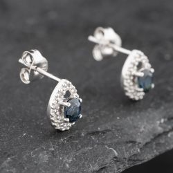 Second Hand 9ct White Gold 0.38ct Sapphire & Diamond Teardrop Cluster 8.5mm Stud Earrings 43171272