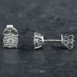 Second Hand 14ct White Gold 0.32ct Brilliant Cut Diamond Round Cluster Stud Earrings 4317127