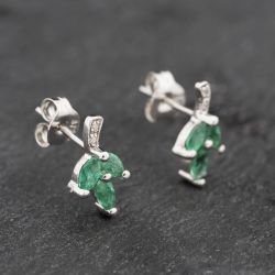 Second Hand 9ct White Gold 0.40ct Emerald & Diamond Leaf 11.1mm Stud Earrings 43171290