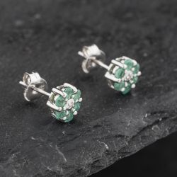 Second Hand 9ct White Gold 0.40ct Emerald & Diamond Cluster Stud Earrings 43171323