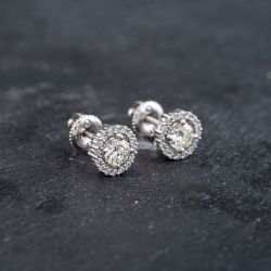 Second Hand White Gold 5mm 0.65ct Brilliant Cut Diamond Halo Cluster Stud Earrings 43171351