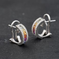 Second Hand 18ct White Gold Sapphire & 0.68ct Brilliant Cut Diamond 13.9mm Hoop Earrings 43171359