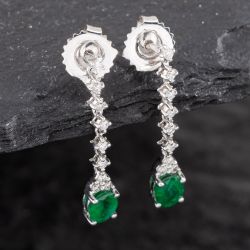 Second Hand 18ct White Gold 0.60ct Emerald & 0.18ct Brilliant Cut Diamond 24mm Dropper Earrings 43171369
