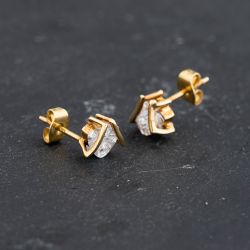 Second Hand Yellow Gold 7mm Cubic Zirconia Set Stud Earrings 43171374