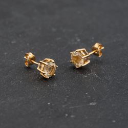 Second Hand Yellow Gold 6mm Cubic Zirconia Set Stud Earrings 43171375