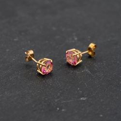 Second Hand Yellow Gold 6mm Colour Treated Pink Topaz Set Stud Earrings 43171376