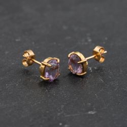 Second Hand Yellow Gold 8mm Amethyst Oval Stud Earrings 43171379