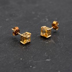 Second Hand Yellow Gold 5.5mm Citrine Square Stud Earrings 43171383