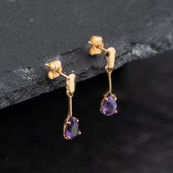 Second Hand Yellow Gold 18mm Amethyst Dropper Earrings 43171388