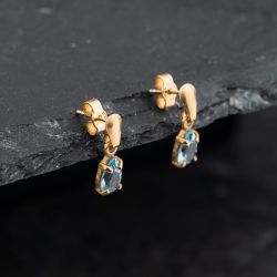 Second Hand Yellow Gold 14.5mm Blue Topaz Tear Drop Dropper Earrings 43171390