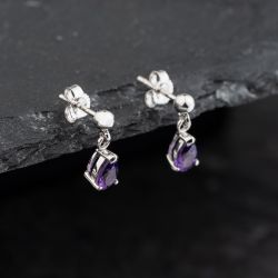 Second Hand 9ct White Gold 13mm Amethyst Tear Drop Dropper Earrings 43171391