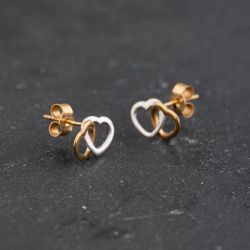 Second Hand Two Colour Gold 6.5mm Double Heart Stud Earrings 43171440