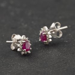 Second Hand 9ct White Gold 0.16ct Ruby & 0.10ct Diamond Pear Shaped 6.6mm Stud Earrings 43171461