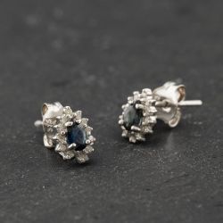 Second Hand 9ct White Gold 0.76ct Sapphire & 0.19ct Diamond Pear Shaped 6.8mm Stud Earrings 43171472