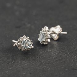 Second Hand 9ct White Gold 0.52ct Aquamarine & 0.19ct Diamond Pear Shaped 6mm Stud Earrings 43171473