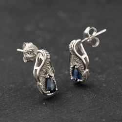 Second Hand 9ct White Gold 1.20ct Sapphire & 0.05ct Diamond Pear Shaped 12.7mm Stud Earrings 43171484