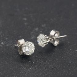 Second Hand Platinum 1.32ct Brilliant Cut Diamond Single Stone Stud Earrings 43171492