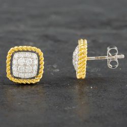 Second Hand 14ct Two Colour Gold 0.60ct Brilliant Cut Diamond Cushion Shape Stud Earrings 431715525