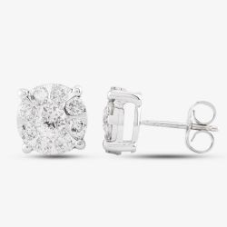 Second Hand 9ct White Gold 1.00ct Brilliant Cut Diamond Cluster Stud Earrings 4317172