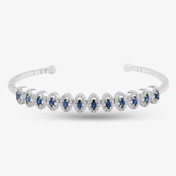 Second Hand 18ct White Gold Sapphire & Brilliant Cut Diamond Flexible 15cm Torque Bangle 4321008