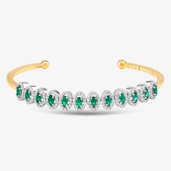 Second Hand 18ct Yellow Gold Marquise Cut Emerald & Brilliant Cut Diamond Halo Medium Torque Bangle 43211006