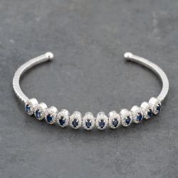 Second Hand 18ct White Gold Sapphire & 0.90ct Diamond Flexible Multi Cluster Medium Torque Bangle 43211016