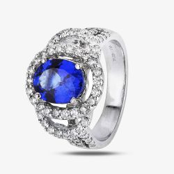 Second Hand 14ct White Gold 2.30ct Tanzanite & 0.95ct Diamond Cluster Ring 4328074
