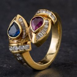 Second Hand 18ct Yellow Gold 1.35ct Multi Stone & 1.11ct Diamond Multi Cut Cross Over Ring 4328134