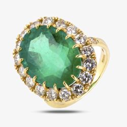 Second Hand 18ct Yellow Gold 12.00ct Emerald & Diamond Cluster Ring 4328167