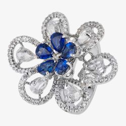 Second Hand 18ct White Gold 2.29ct Sapphire & 2.00ct Diamond Flower Cluster Ring 4328189