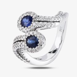 Second Hand 18ct White Gold 1.00ct Sapphire & 0.80ct Diamond Twist Ring 4328395