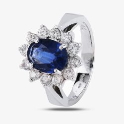 Second Hand 14ct White Gold 1.90ct Sapphire & 0.50ct Diamond Cluster Ring 4328396