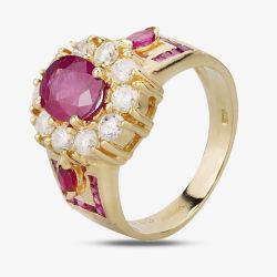 Second Hand 18ct Yellow Gold 1.33ct Oval Ruby & 0.80ct Diamond Cluster Ring 4328421